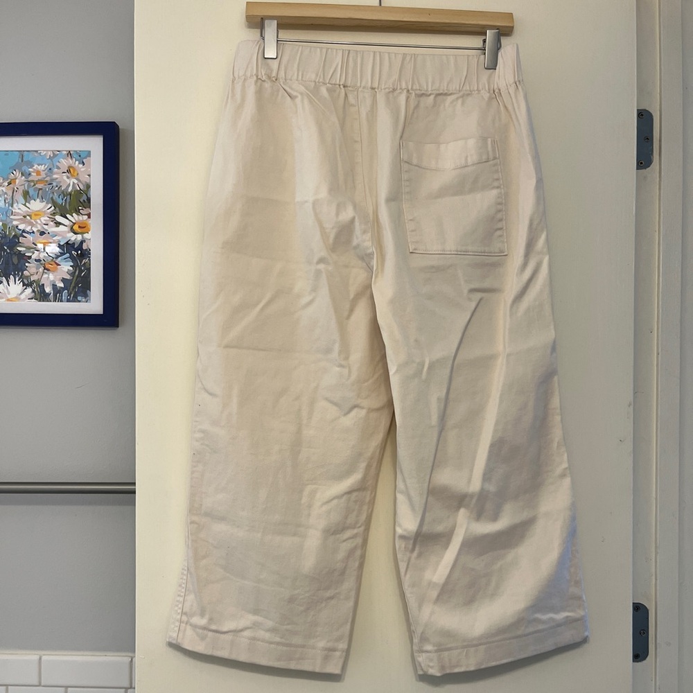 J Crew Astrid Wide Leg Cotton Cropped Chino Pant in Cream Sz Medium - Picture 5 of 8